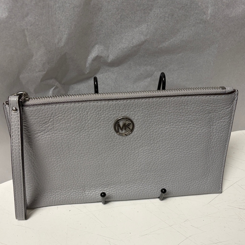Michael Kors Gray Pebbled  Leather Clutch